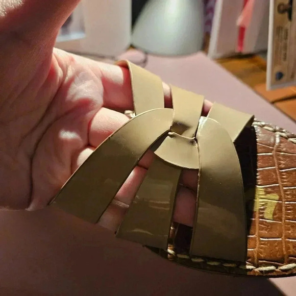 Sam Edelman |  Raynere Patent Cork Wedge Nude Slip On Sandals - Picture 15 of 16